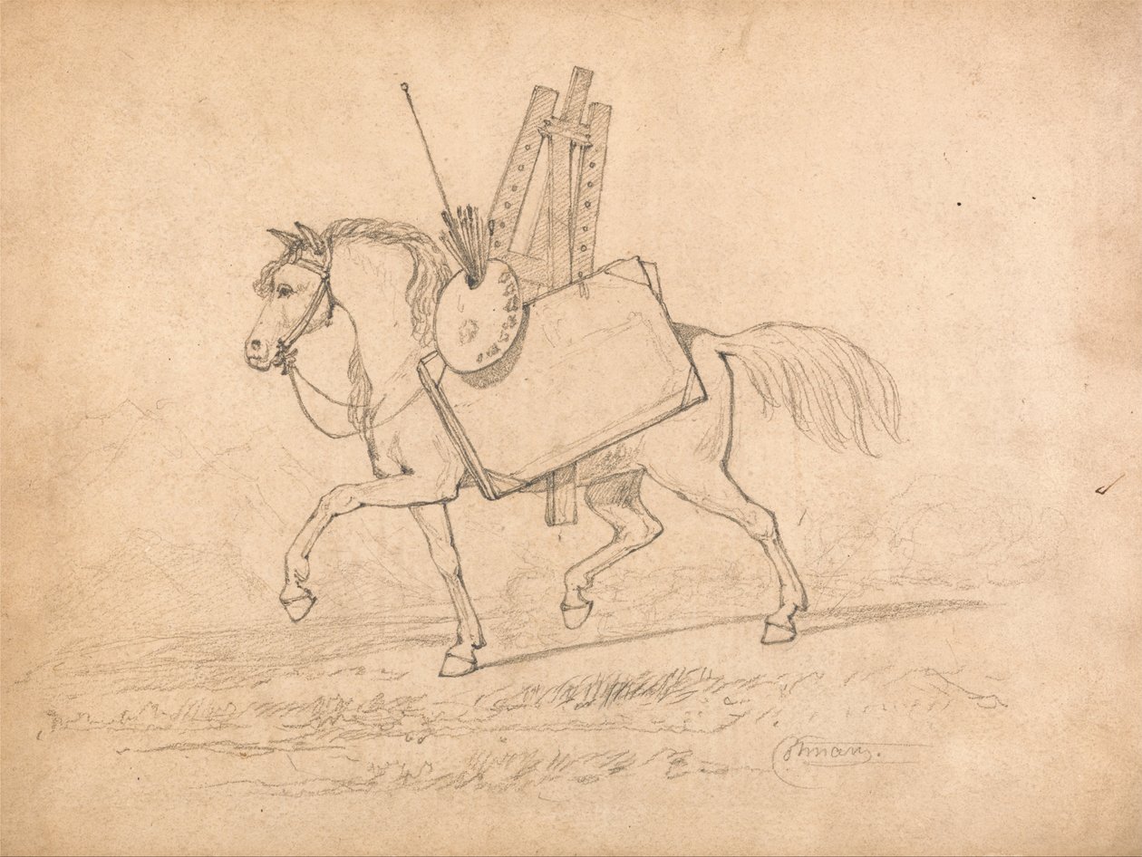 Caballo cargado con el equipo del artista de John Sell Cotman