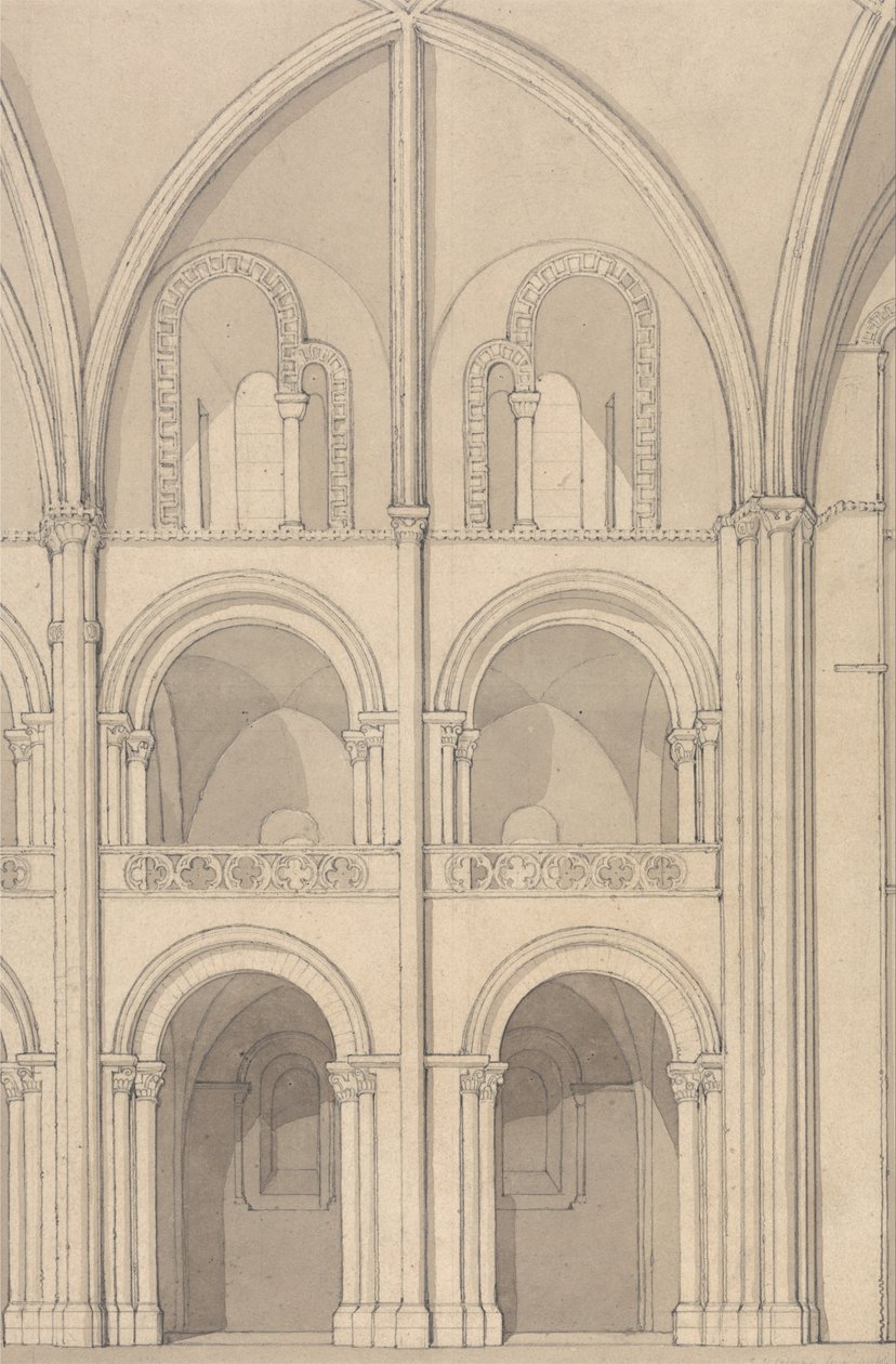 Elevación en perspectiva de parte de la iglesia abacial de San Esteban en Caen, Normandía de John Sell Cotman