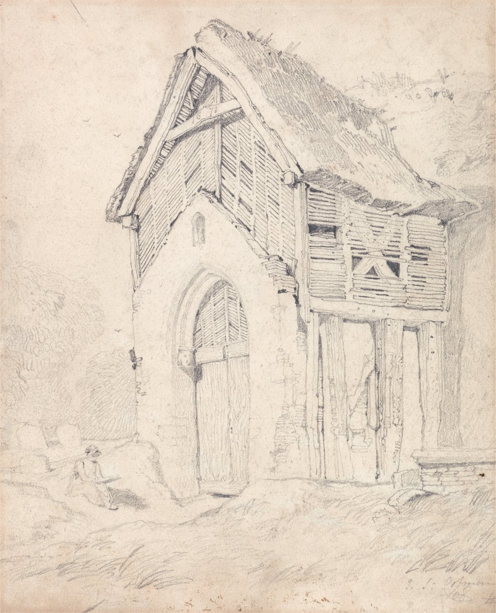 Porche y campanario de la iglesia de Thurgarton, Norfolk de John Sell Cotman