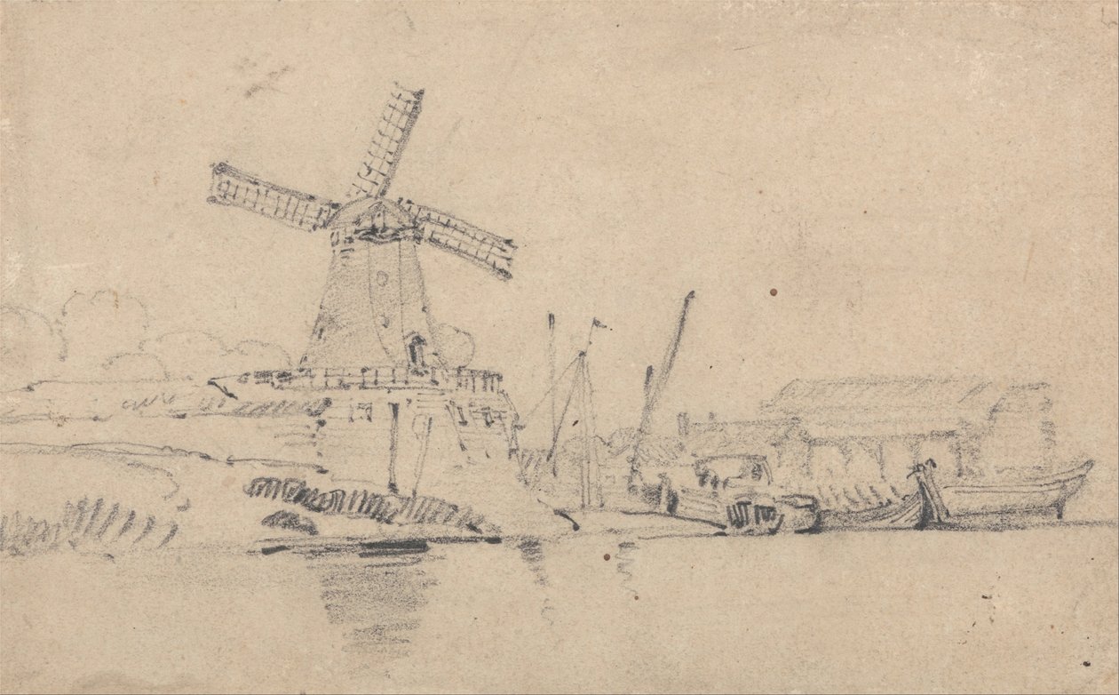 Río y molino de viento de John Sell Cotman