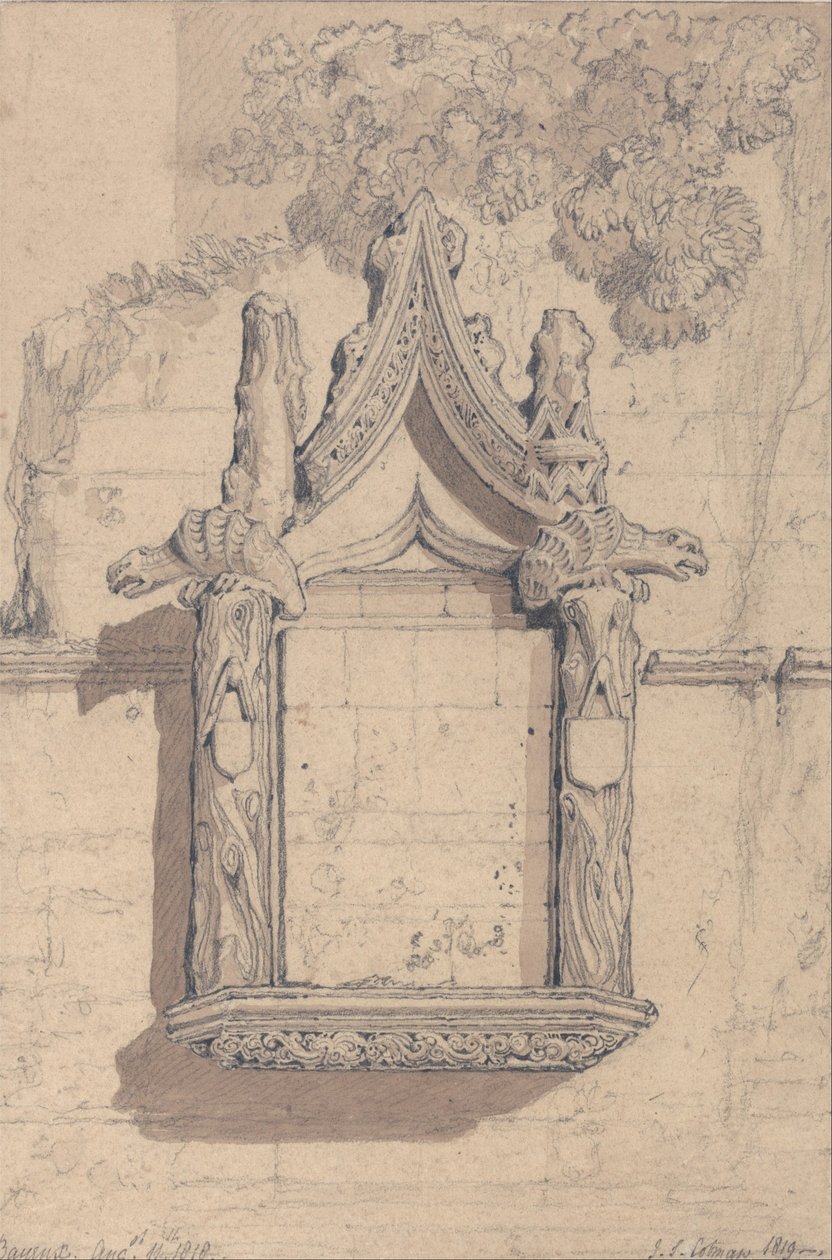Escultura en una casa en el lado norte de la catedral de Bayeux de John Sell Cotman