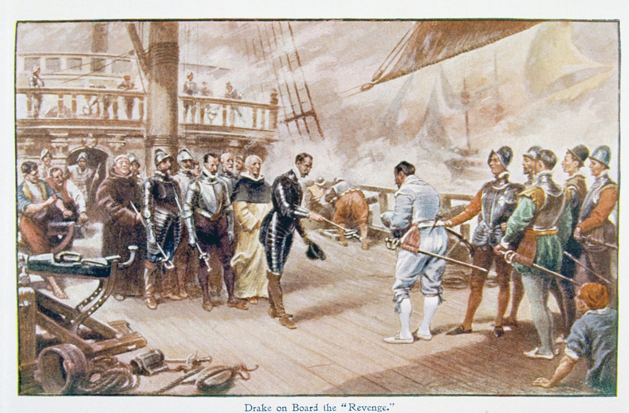 Sir Francis Drake (c.1540-96) a bordo del 