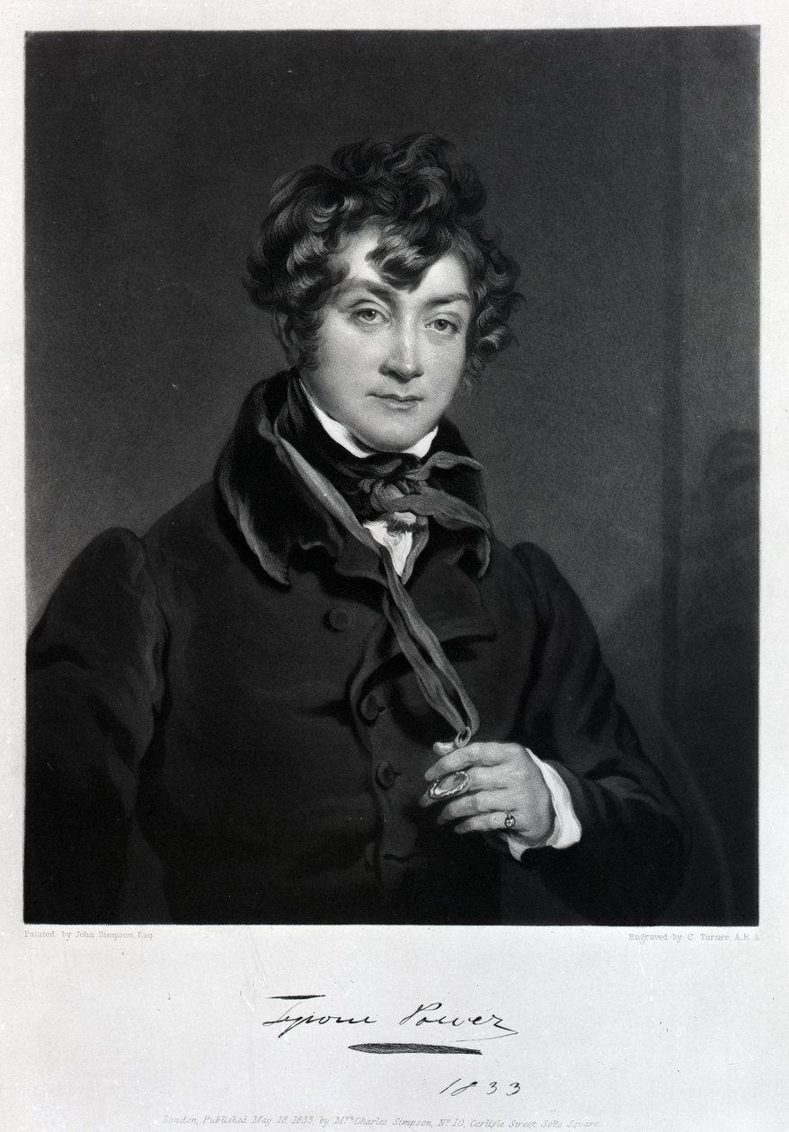 Tyrone Power, grabado por James Sands, c.1833 de John Simpson