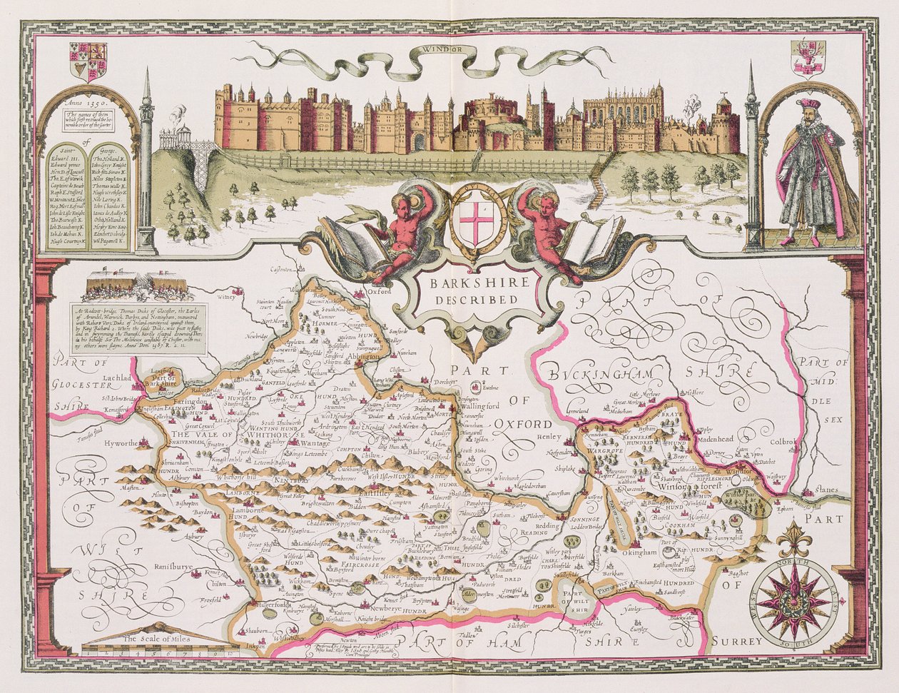 Berkshire, grabado por Jodocus Hondius (1563-1612) del Teatro del Imperio de Gran Bretaña de John Speed, pub. por John Sudbury y George Humble, 1611-12 de John Speed