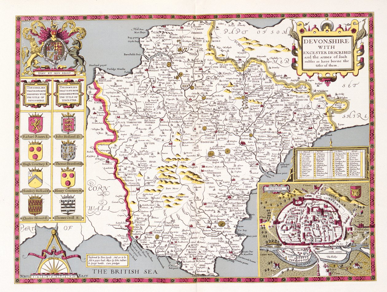 Devonshire, grabado por Jodocus Hondius (1563-1612) del 