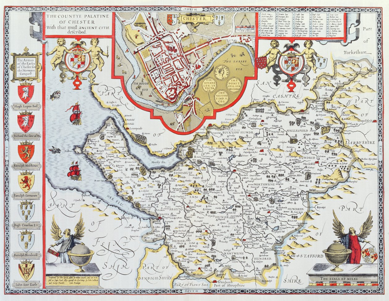 El Condado Palatino de Chester, grabado por Jodocus Hondius (1563-1612) de 