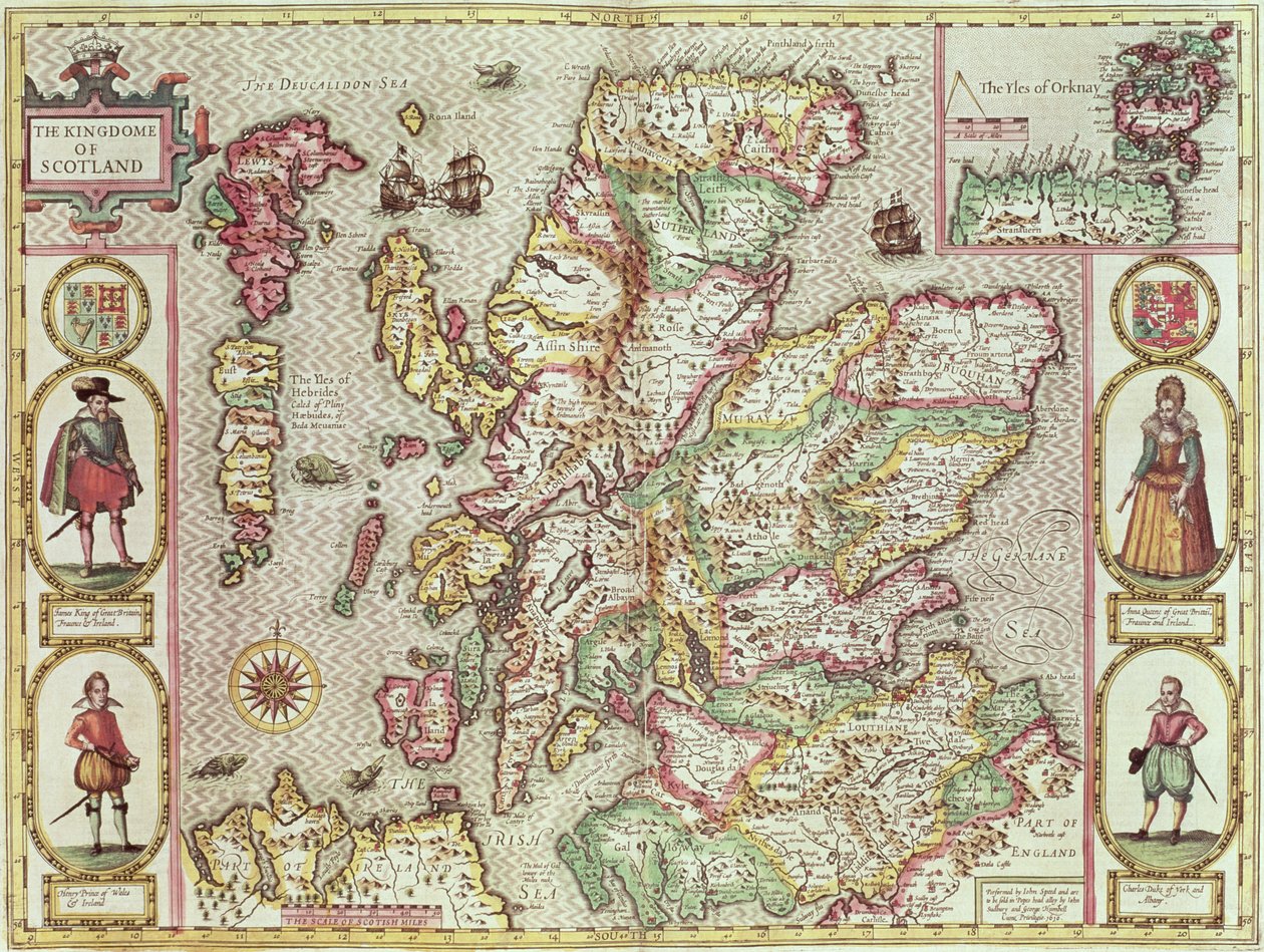 El Reino de Escocia, grabado por Jodocus Hondius (1563-1612) de 