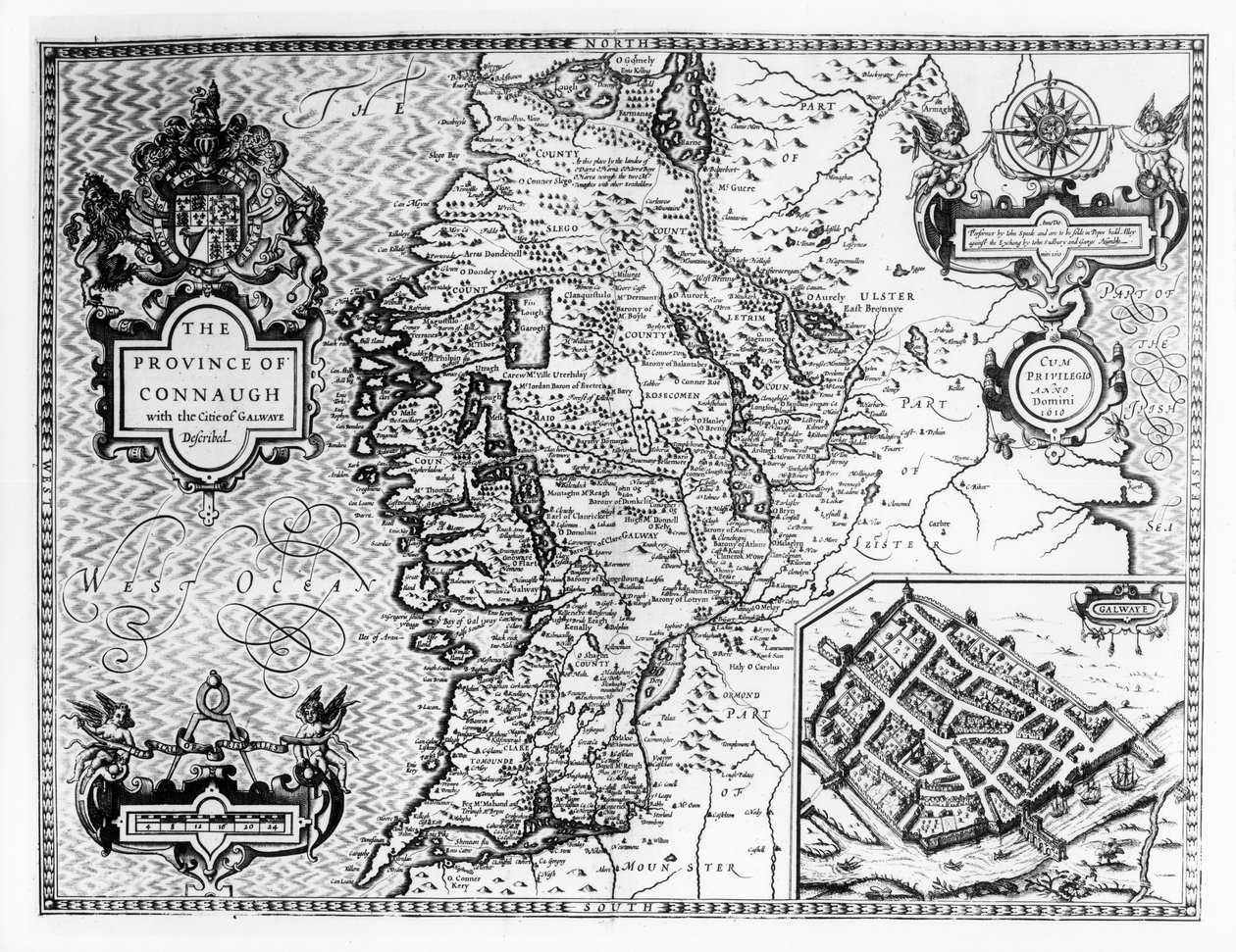 La Provincia de Connaught con la Ciudad de Galway, grabado por Jodocus Hondius, de 