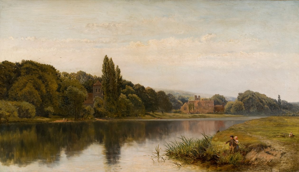 Verano en el Támesis, iglesia y abadía de Bisham, c.1875 de John Surtees
