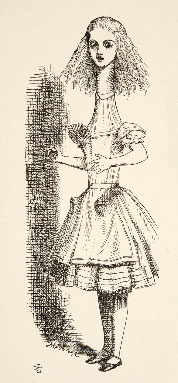 Alicia crece más alta, de Las aventuras de Alicia en el país de las maravillas de Lewis Carroll, publicado en 1891 de John Tenniel
