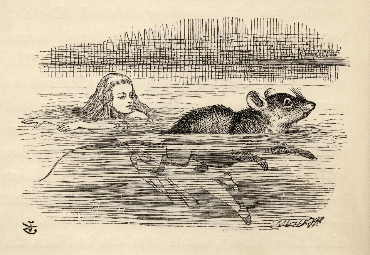 Alicia nadando con un ratón en el charco de lágrimas, de 