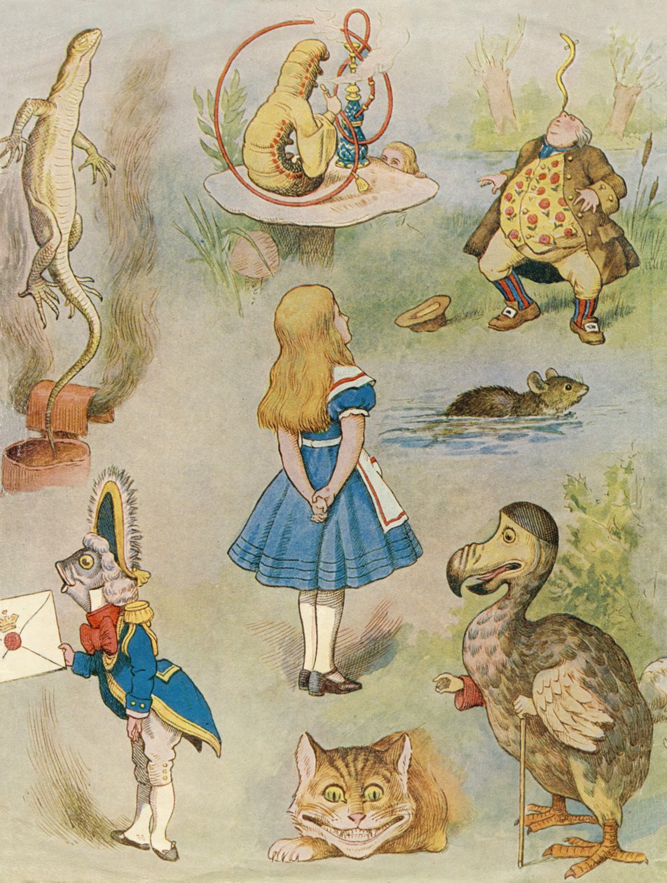 Personajes de Alicia en el País de las Maravillas (grabado en color) de John Tenniel