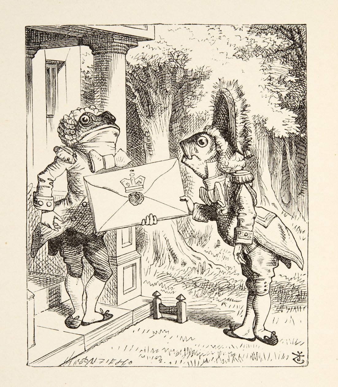 El lacayo pez, de Las aventuras de Alicia en el país de las maravillas de Lewis Carroll, publicado en 1891 de John Tenniel