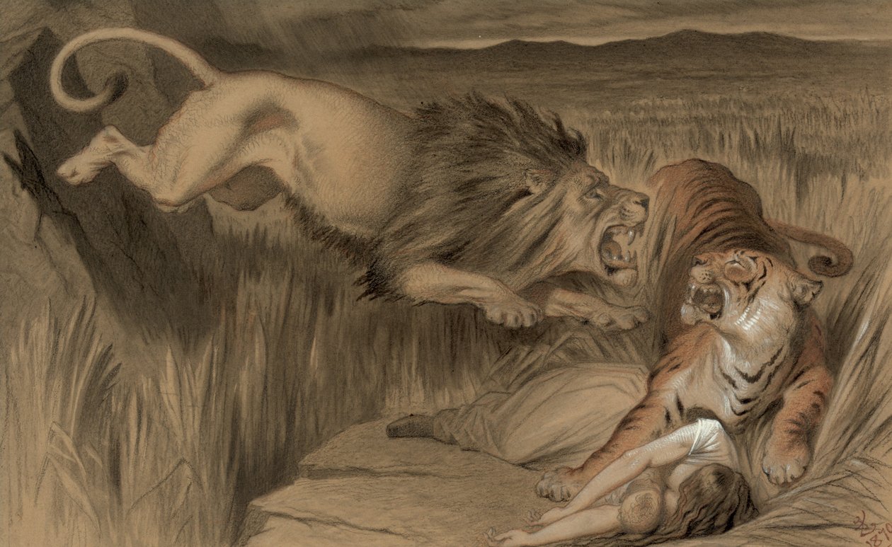 La venganza del león británico sobre el tigre de Bengala, 1870 de John Tenniel