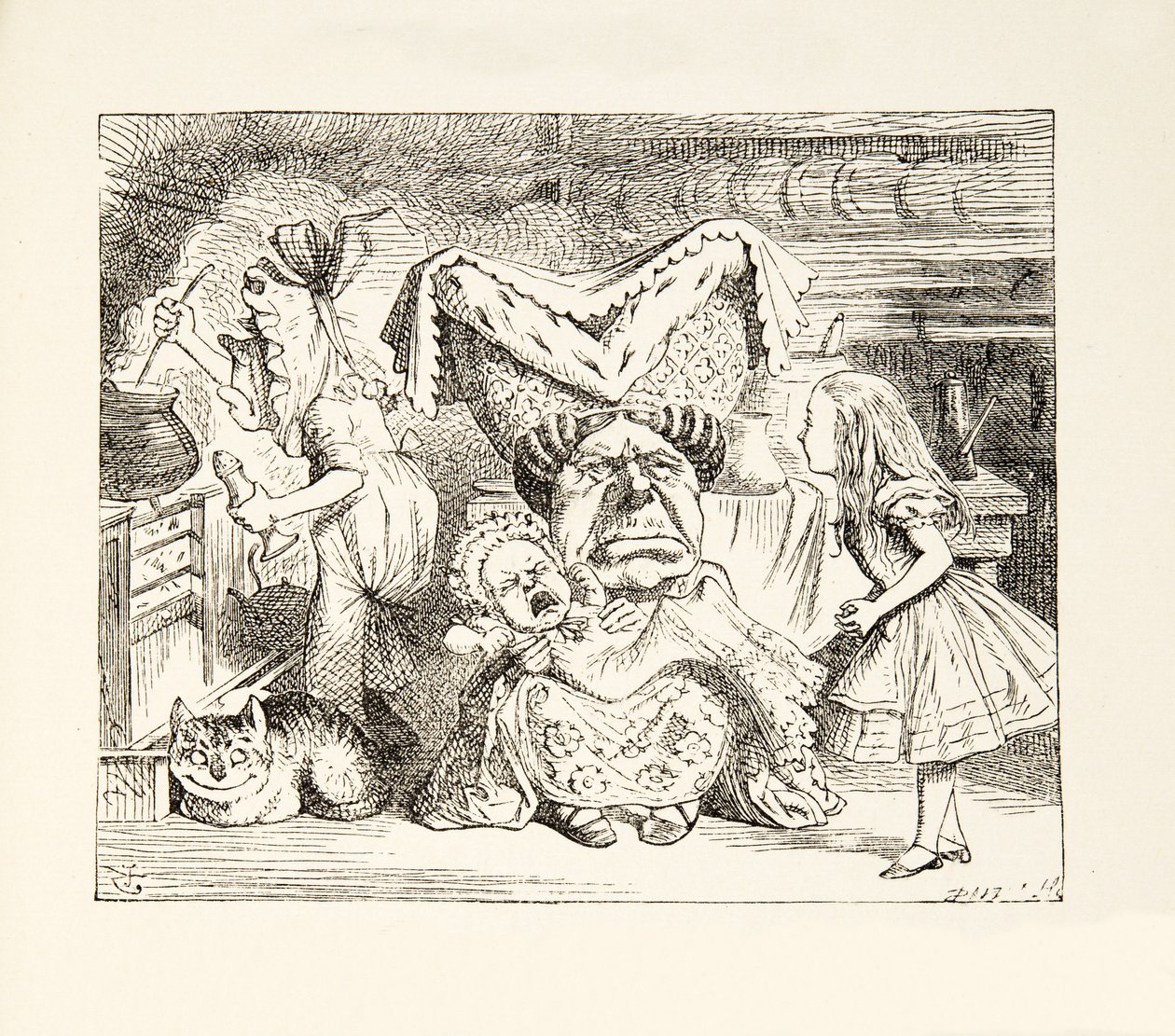 La Duquesa con su familia, de Las aventuras de Alicia en el país de las maravillas de Lewis Carroll, publicado en 1891 de John Tenniel