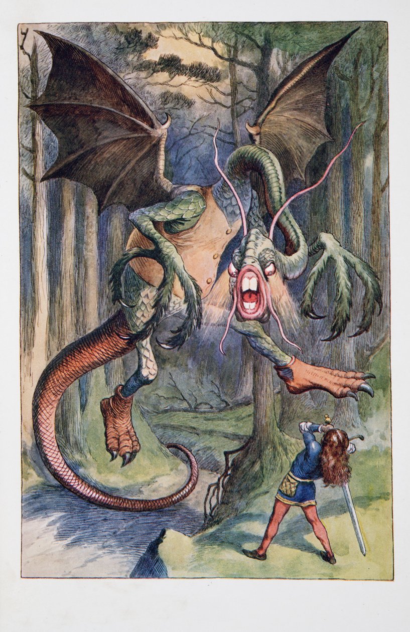 El Jaberwock, con ojos de fuego, atravesó el Bosque Tulgey, Las aventuras de Alicia en el país de las maravillas y A través del espejo y lo que Alicia encontró allí, de Lewis Carroll de John Tenniel