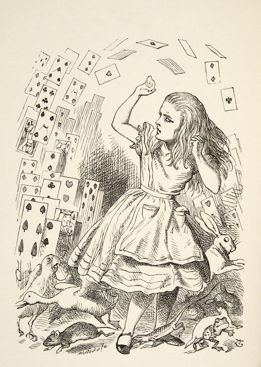 La lluvia de cartas, de Las aventuras de Alicia en el país de las maravillas de Lewis Carroll, publicado en 1891 de John Tenniel