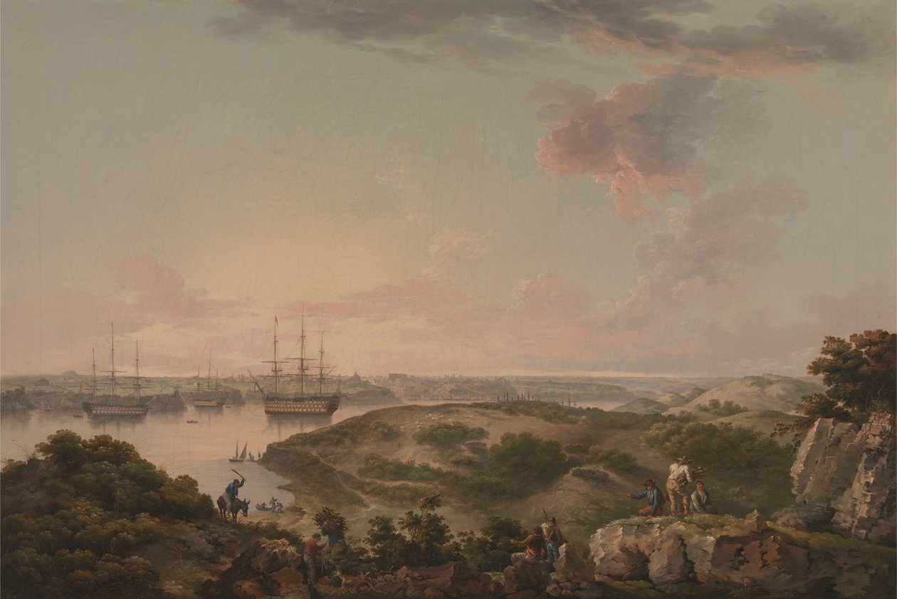 Port Mahon, Menorca con barcos de guerra británicos anclados de John Thomas Serres