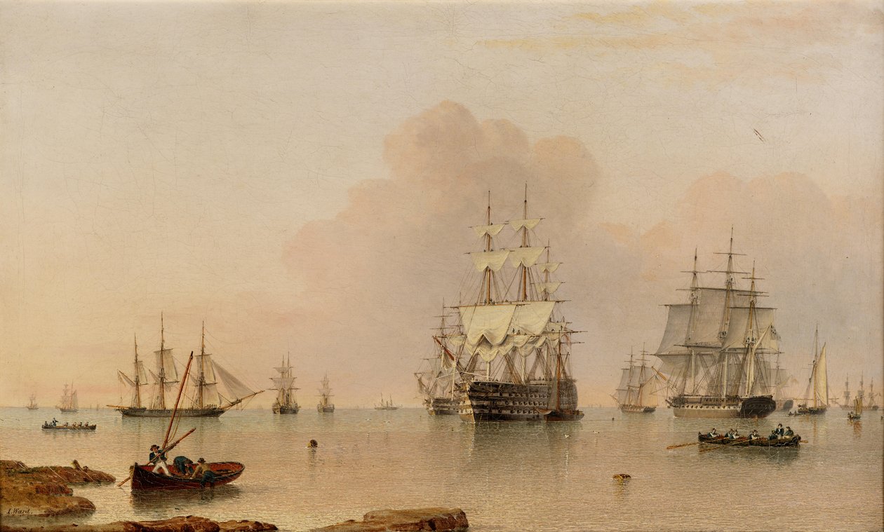 H.M.S. Britannia anclado con la flota de John Ward of Hull