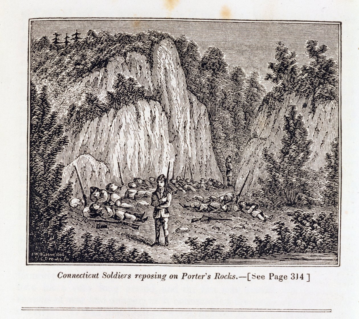 Soldados de Connecticut Descansando en la Roca de Porter antes de Atacar el Fuerte Pequot, de 