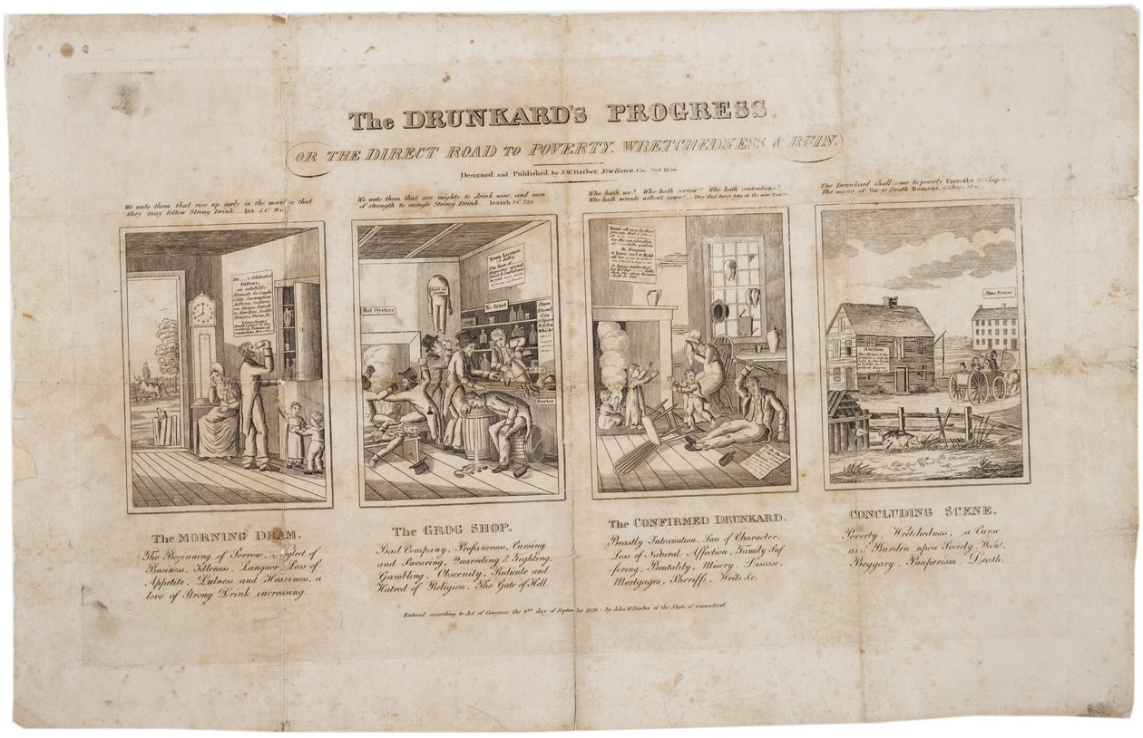 El progreso del borracho, o el camino directo a la pobreza, miseria y ruina, 1826 de John Warner Barber