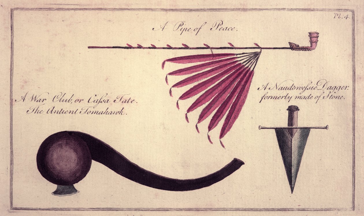 Antigua hacha, pipa de la paz y daga, c.1590 de John White