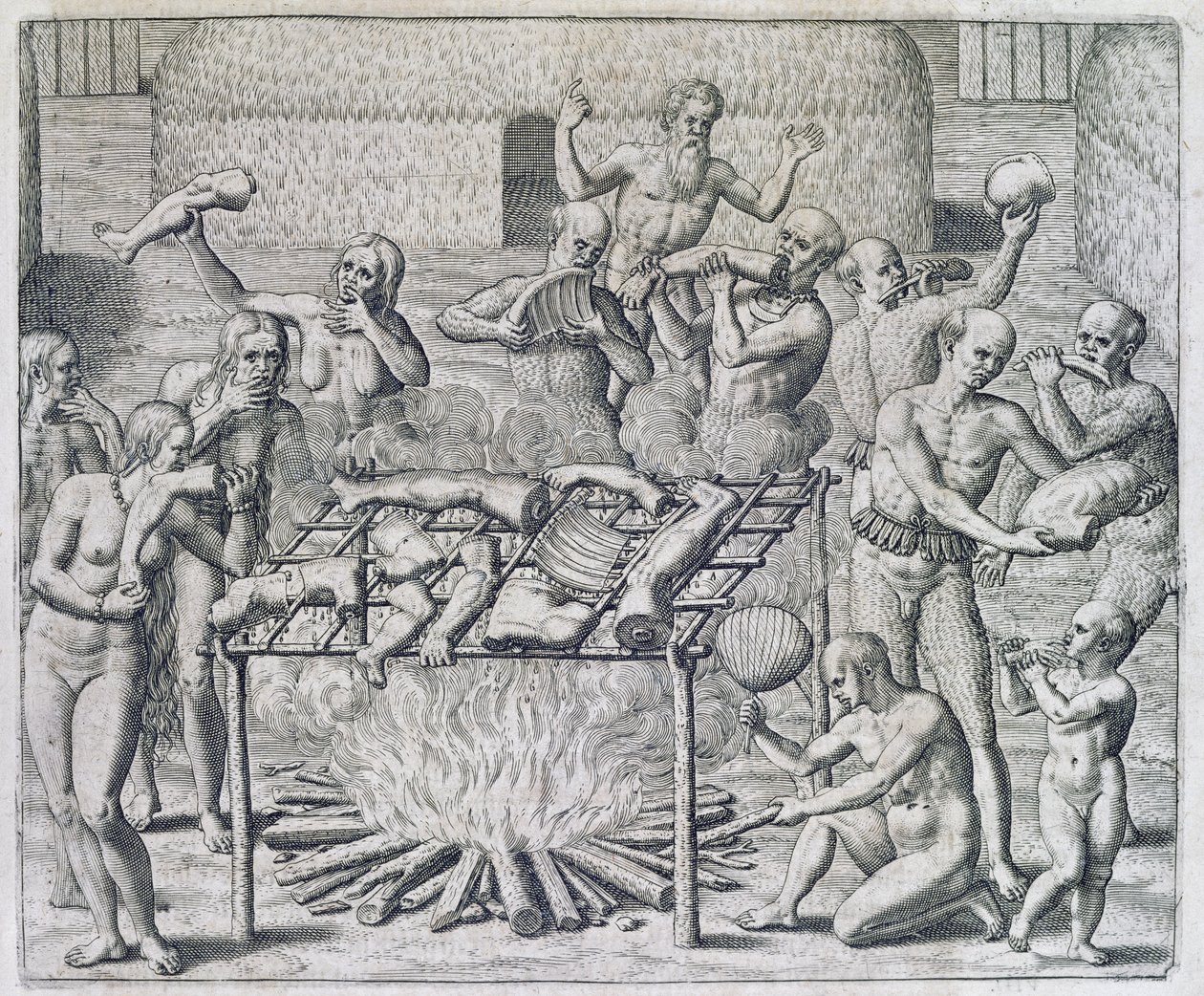 Banquete caníbal, grabado por Theodor de Bry de John White