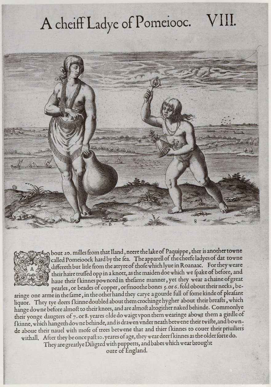 Mujer india y niña, grabado por Theodor de Bry (1528-1598) de John White