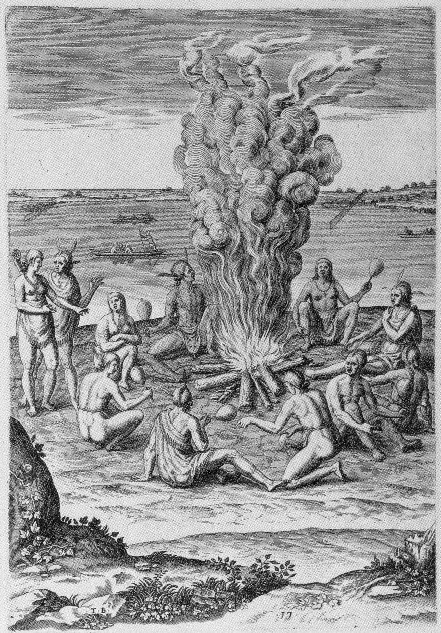 Indios alrededor de un fuego de John White
