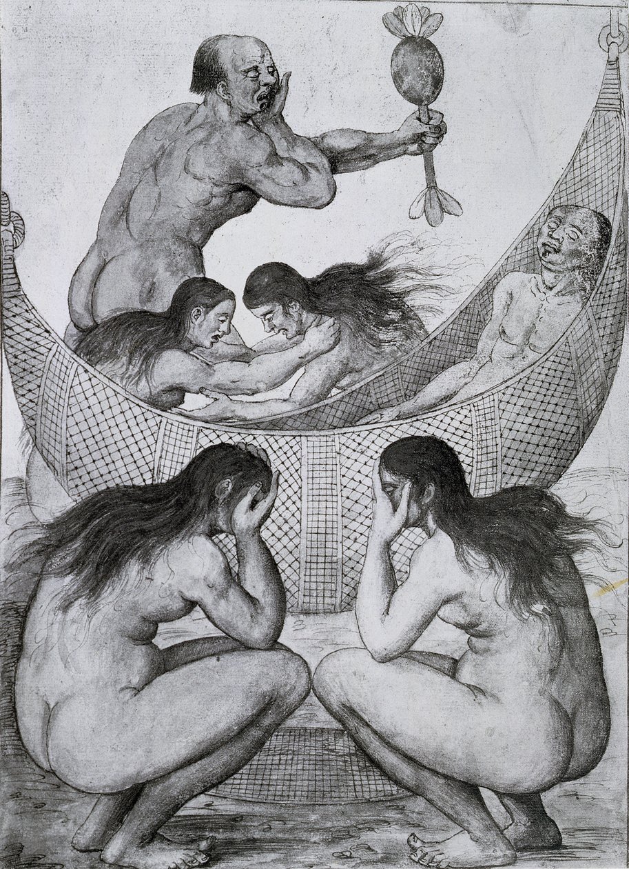 Indios de Brasil llorando a un hombre muerto de John White