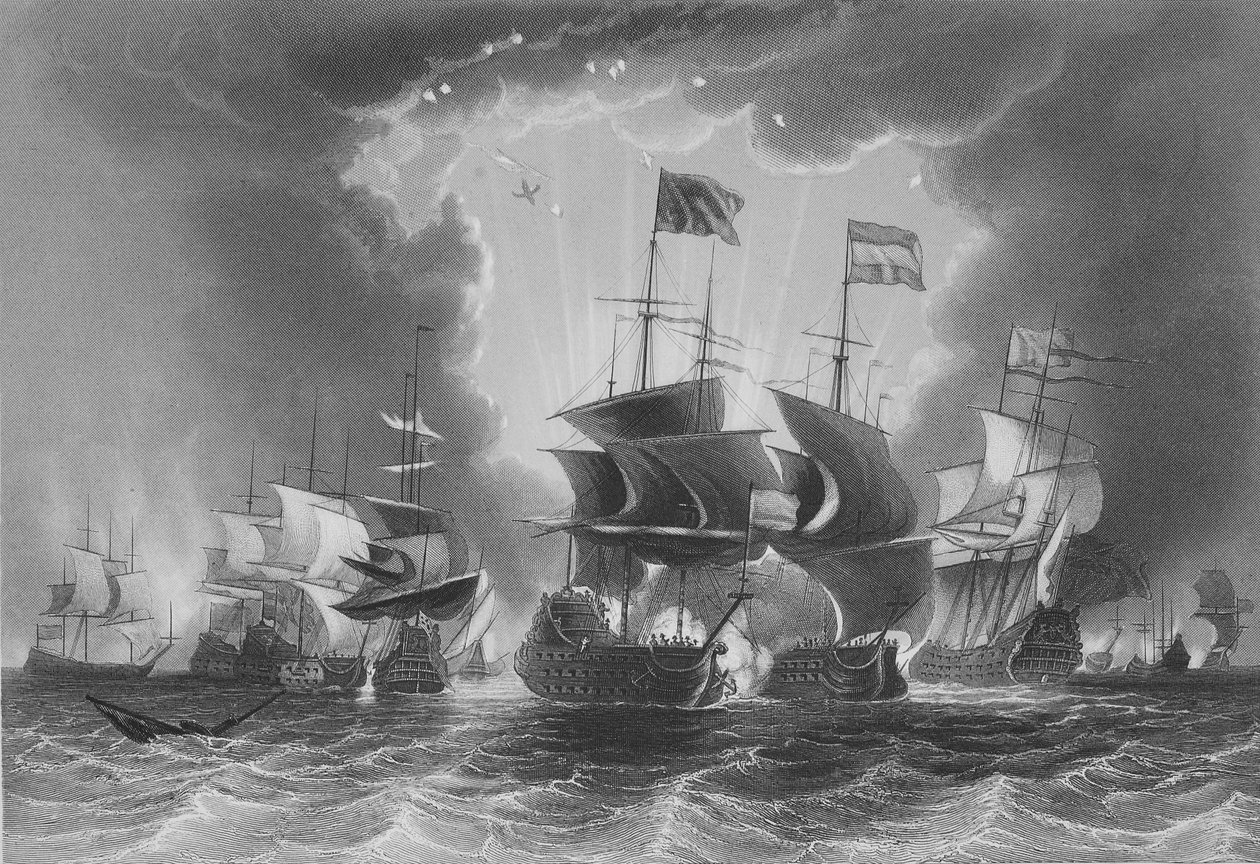 Derrota de la Flota Holandesa por el Almirante Blane, grabado por W. French de John the Younger Cleveley