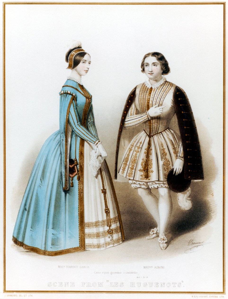 Pauline Viardot-Garcia, mezzosoprano y compositora francesa de nacimiento español, y Marietta Alboni, contralto italiana, en el Acto I, Escena 9 de Los hugonotes de Meyerbeer de John (after) Brandard