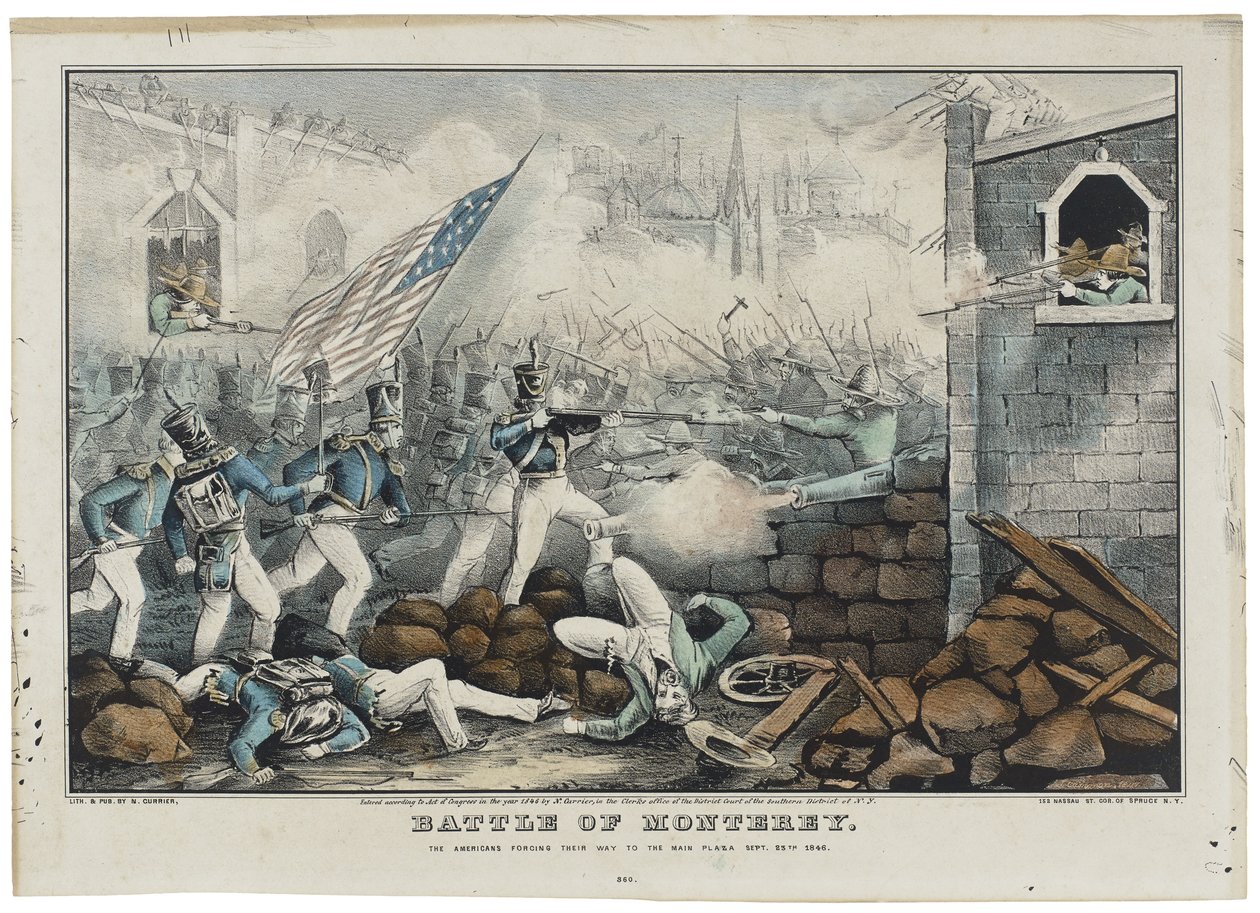 Batalla de Monterrey el 7 de julio de 1846, litografía de Nathaniel Currier de John (after) Cameron