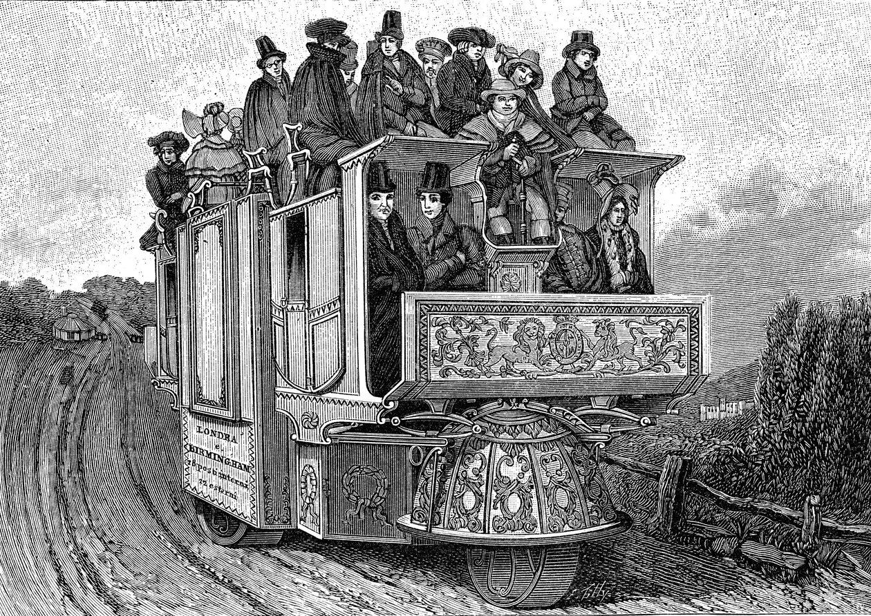 Coche mecánico de tres ruedas del Dr. William Church (ca. 1778-1863), construido en Birmingham en 1833 (Inglaterra). Grabado 1895 de John (after) Cooke