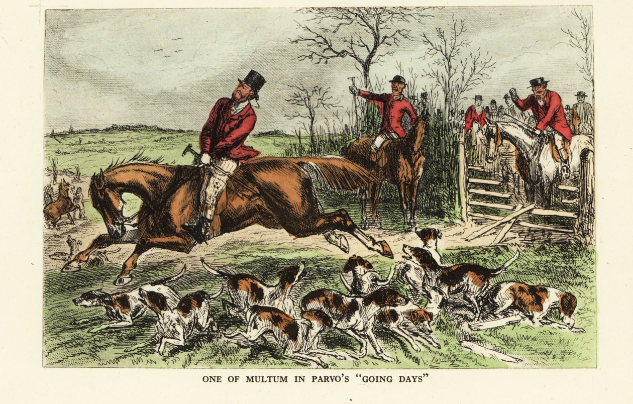 Un caballo se desboca a través de una puerta durante una caza de zorros de John (after) Leech
