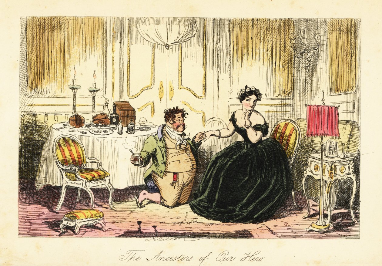 Caballero inglés cortejando a una joven en un restaurante en una posada de John (after) Leech