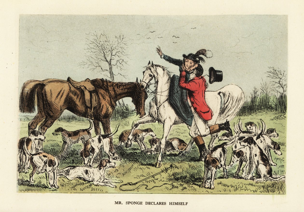Cazador abrazando a una mujer en un caballo de John (after) Leech