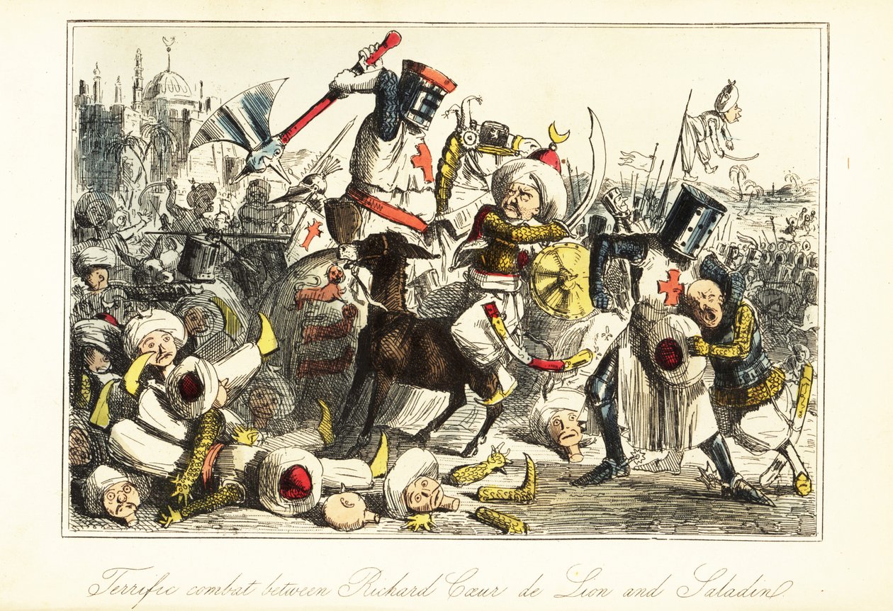 Rey Ricardo I luchando contra Saladino en la Batalla de Arsuf (Azoto), Palestina de John (after) Leech