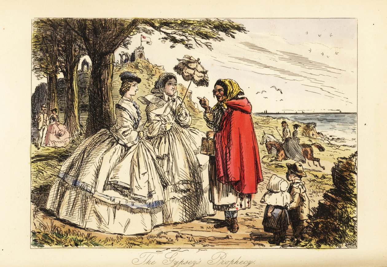 Rosa McDermott y su madre escuchando una profecía de una adivina gitana durante un paseo de John (after) Leech