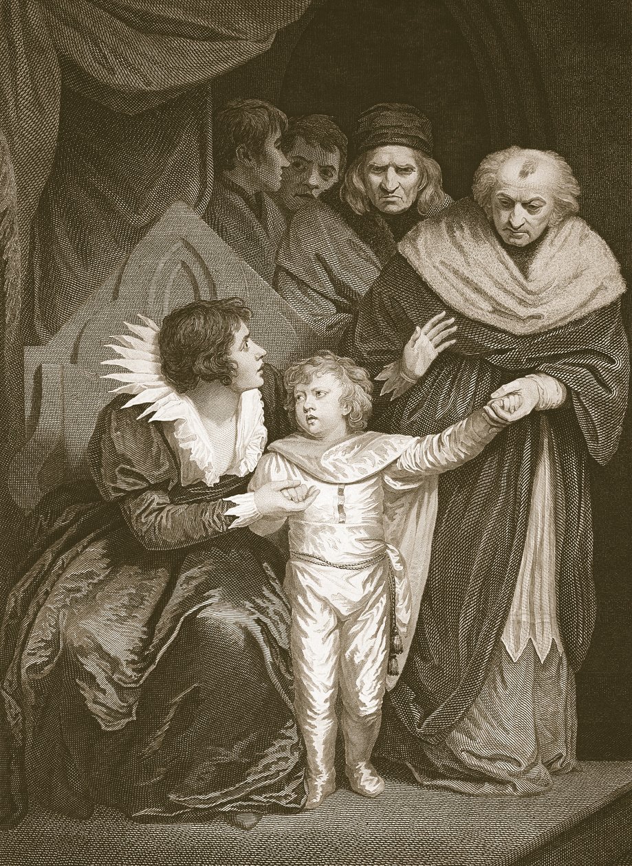 Duque de York, hermano de Eduardo V, entregado por la Reina, grabado por J. Fittler, ilustración de 