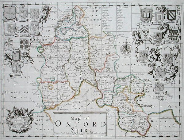 Mapa de Oxfordshire, grabado y coloreado a mano por John Oliver y Richard Palmer, publicado por Philip Lea, c.1690 de John (after) Sellar
