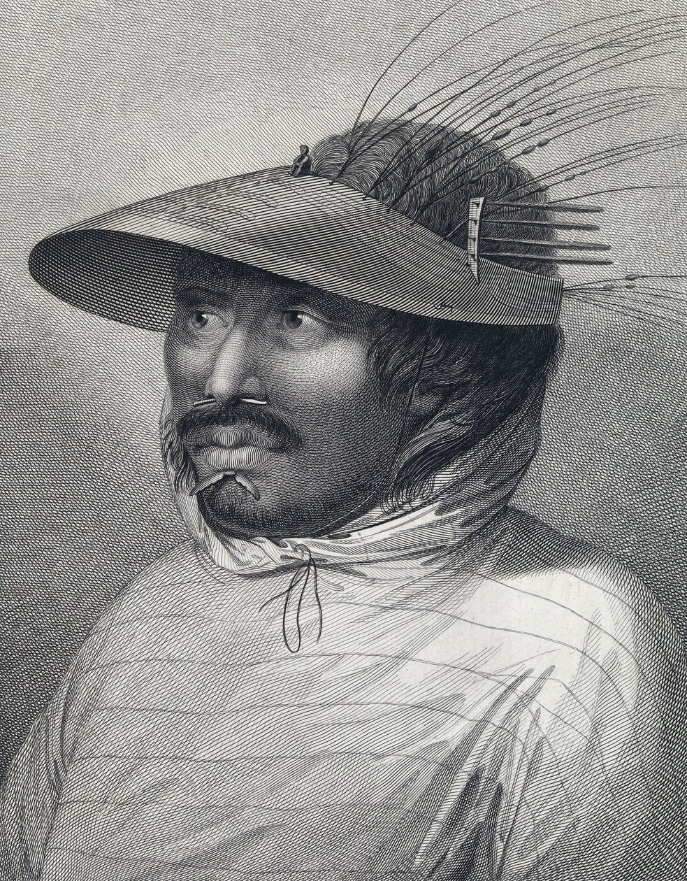 Retrato de un hombre de Oonalashka (o Unalaska, Alaska, Estados Unidos). Grabado de finales del siglo XVIII, por William Sharp () , según John Webber (1751-1793). de John (after) Webber
