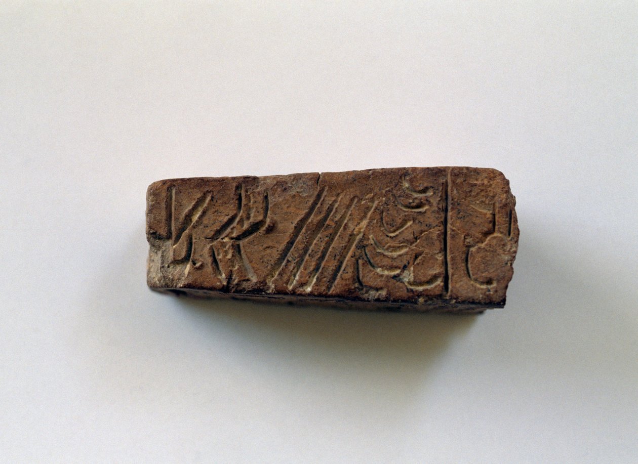 Barra con jeroglíficos del primer palacio de Knossos, Creta, Grecia, civilización minoica de Walter Charles Mills