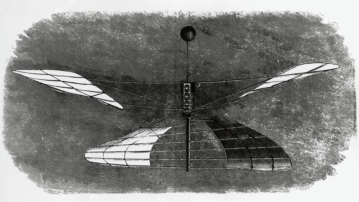 Helicóptero de Enrico Forlanini (1848-1930), dibujo a tinta, Italia de Walter Charles Mills