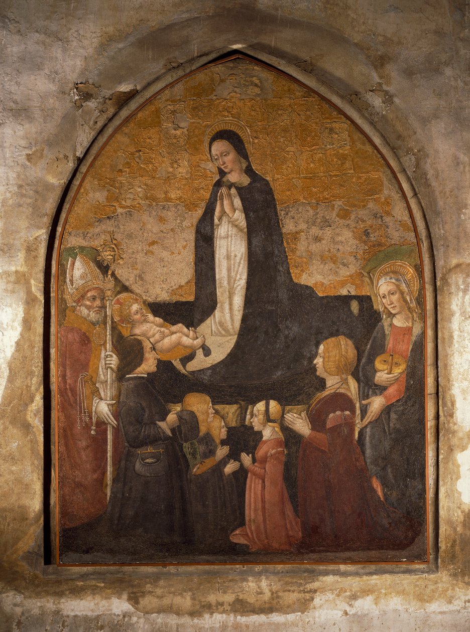 Italia, Milán, Iglesia de Santa María de las Gracias, Capilla de la Torre, Virgen adorando al Niño, fresco de Walter Charles Mills
