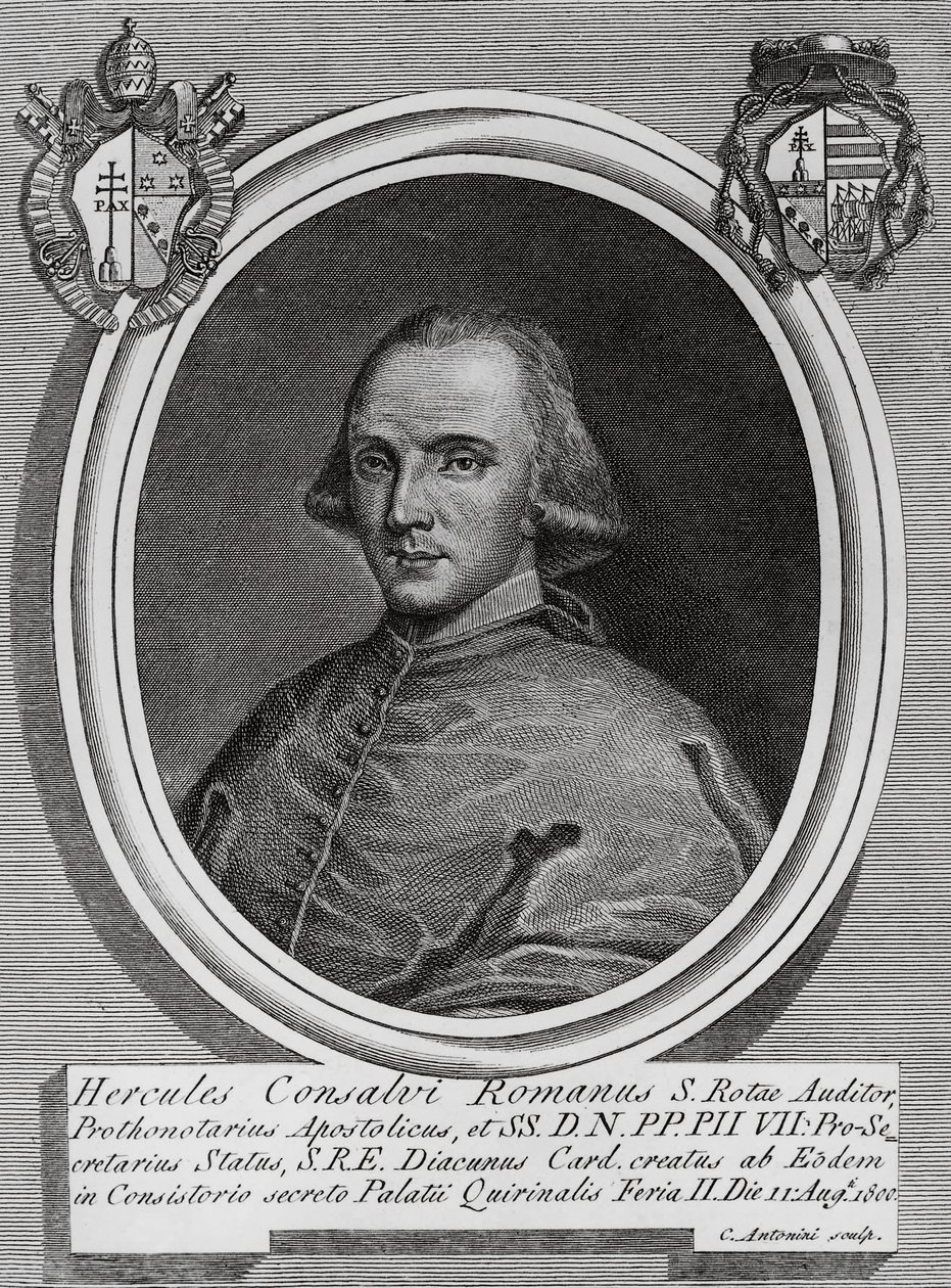 Retrato de Ercole Consalvi (1757-1824), cardenal y político italiano, grabado por Carlo Antonini de Walter Charles Mills