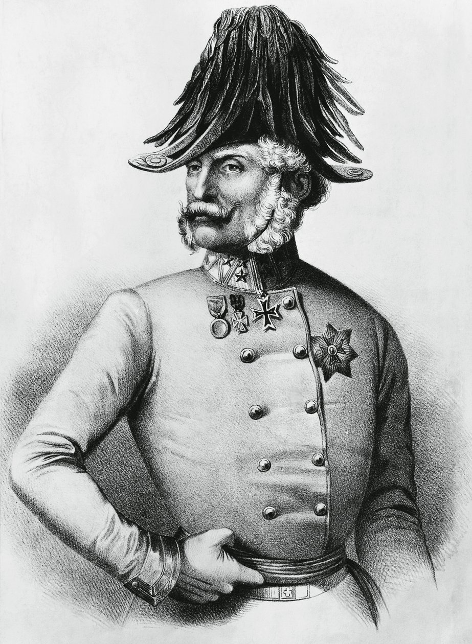 Retrato de Ferencz Gyulai (1798-1868), general y político austrohúngaro, grabado de Walter Charles Mills