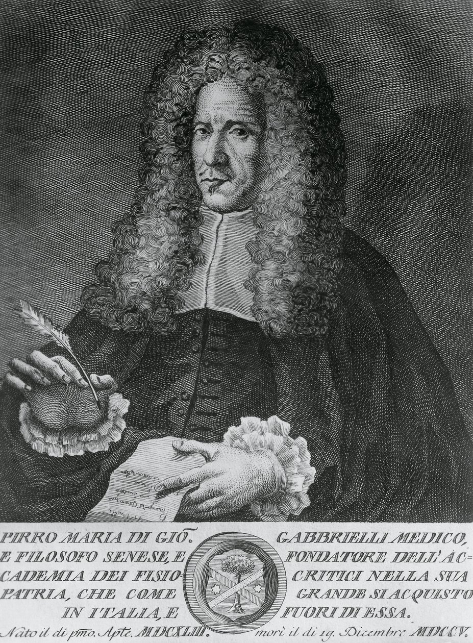 Retrato de Pirro Maria Gabbrielli (1643-1705), filósofo italiano y profesor de medicina teórica y botánica, grabado por Cosimo Zocchi (activo 1740-ca 1787) de Walter Charles Mills
