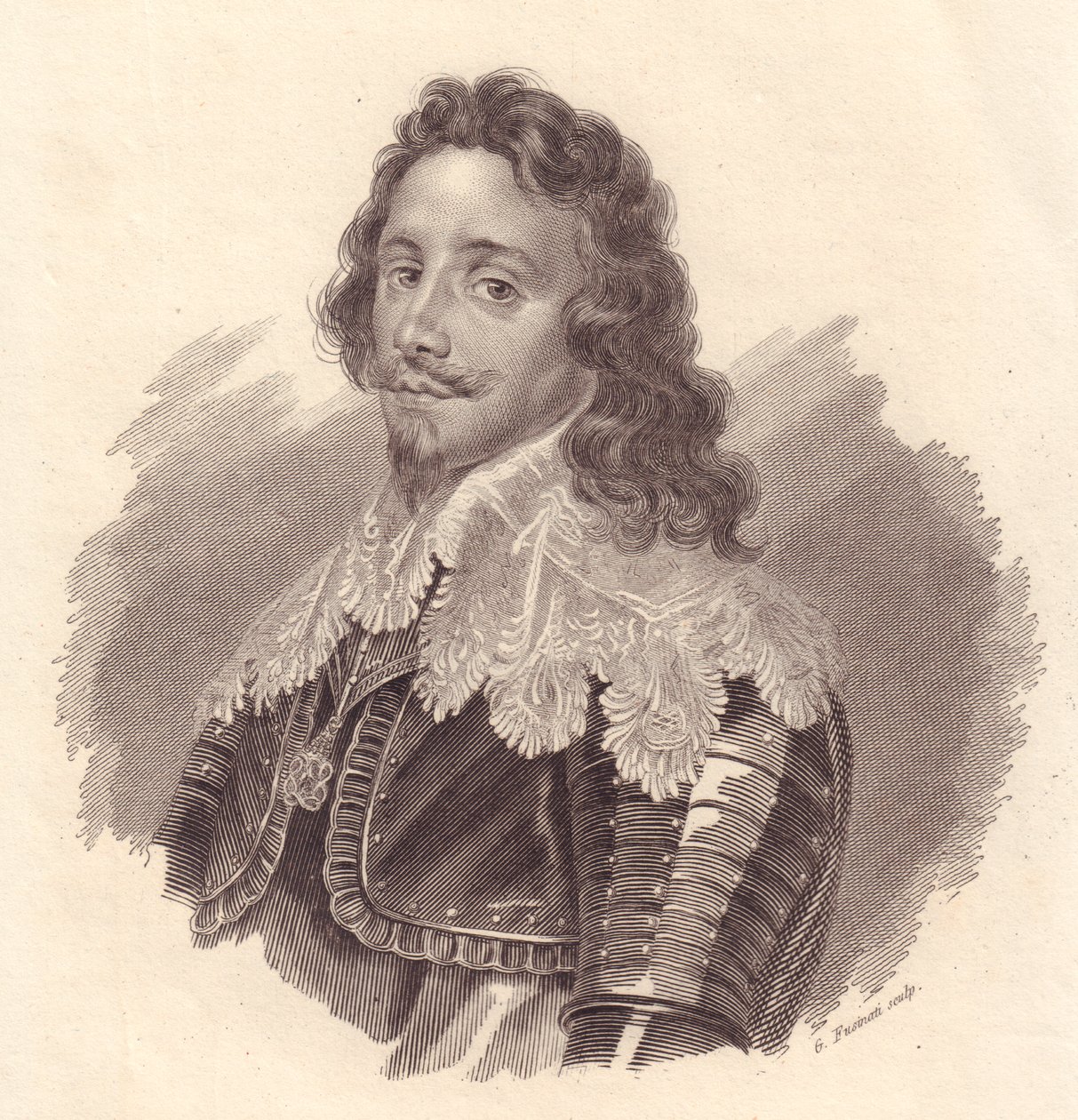 Retrato de Tomás Francisco de Saboya, Príncipe de Carignano (1596-1656), grabado en cobre por G Fusinati de una pintura de Van Dick de Walter Charles Mills