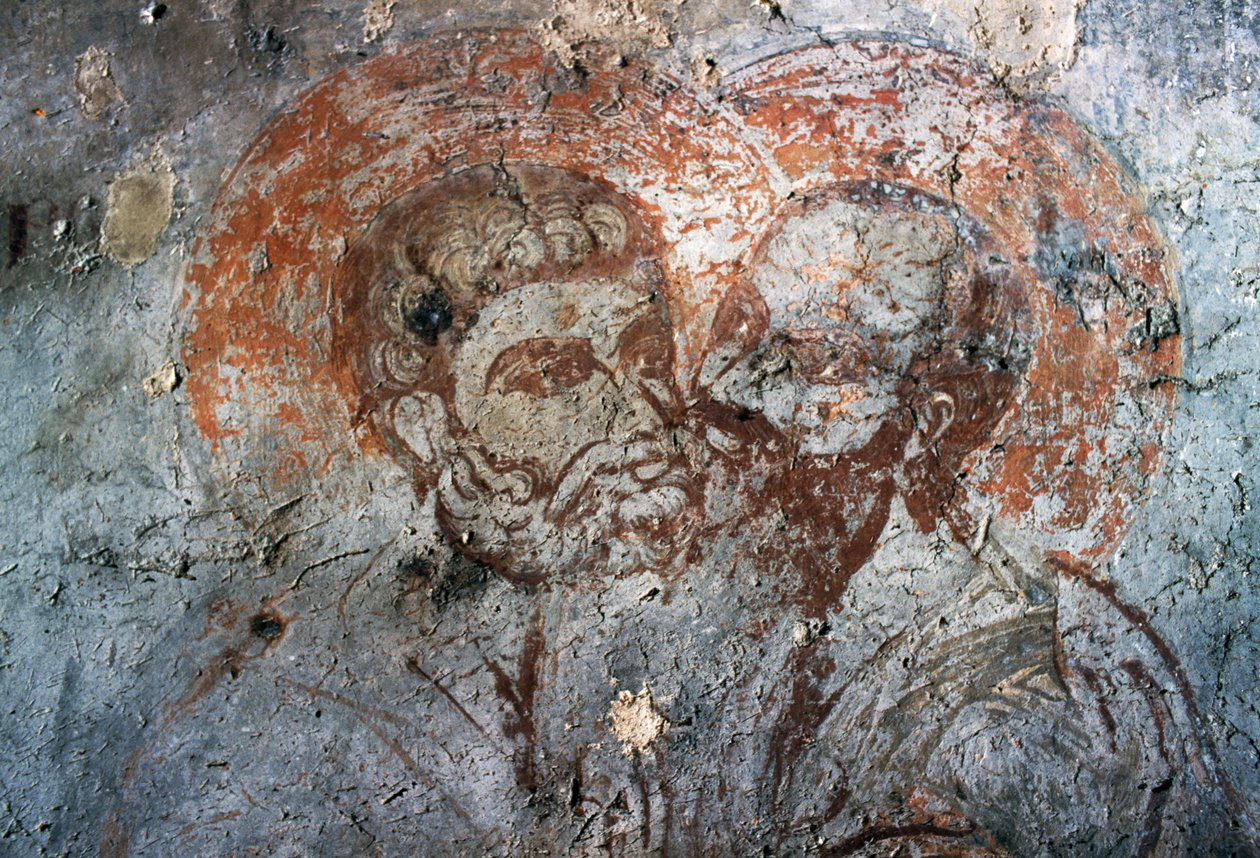 San Pedro y San Pablo, fresco en la Iglesia de Agios Antonios, Avdou, Creta, Grecia de Walter Charles Mills